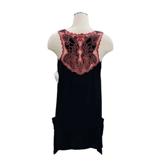 Hibis Lace Works Black Handkerchief Hem Top M Boho Festival Embroidered Rayon - Picture 11 of 12